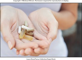 Hands holding various dietary supplement pills