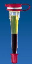 Centrifuged blood tube showing plasma and formed elements