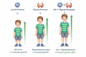 Additive effect: growth hormone and thyroid hormone