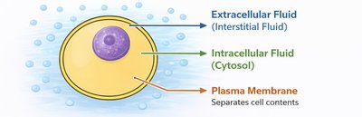 Cell environment: extracellular fluid, cytosol, plasma membrane