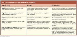 Five basic food groups table