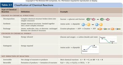 Table summarizing types of chemical reactions