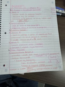 Handwritten notes on endocrine glands and hormone functions