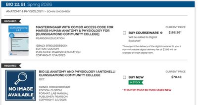 BIO 111-91 textbook requirements screenshot