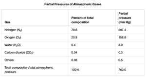Table of partial pressures of atmospheric gases