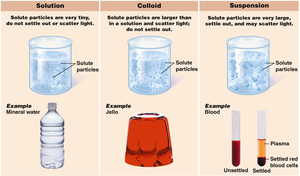 Comparison of solution, colloid, and suspension