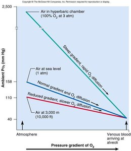 Pressure gradient of oxygen in different environments
