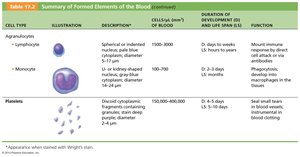 Summary table of formed elements of the blood (part 2)