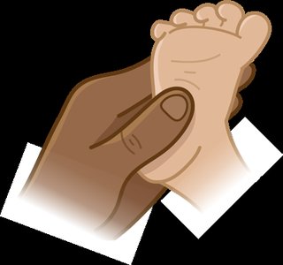 Babinski reflex test on infant foot