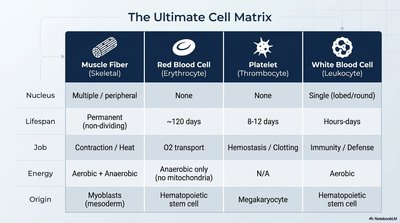 Comparison of Muscle Fiber, RBC, Platelet, and WBC