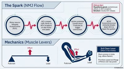 NMJ Flow and Muscle Lever Mechanics