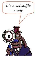Cartoon dog with magnifying glass saying 'It's a scientific study'