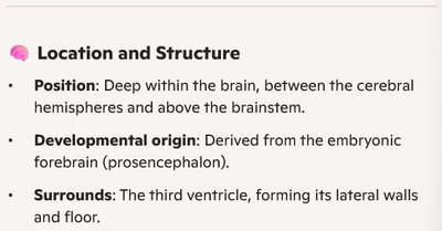 Diagram showing the location and structure of the diencephalon