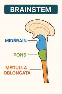 Diagram of the brainstem showing midbrain, pons, and medulla oblongata