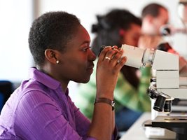 Person using a microscope, representing cytology