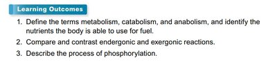 Learning outcomes for metabolism and nutrition