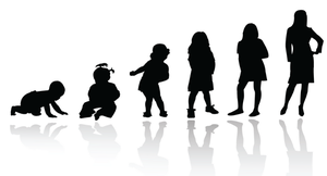 Silhouettes representing stages of growth from infancy to adulthood
