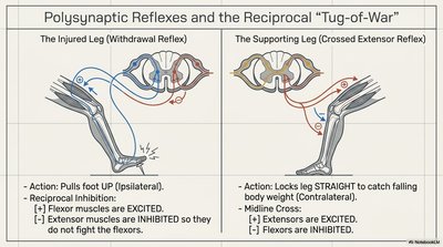 Polysynaptic reflexes: withdrawal and crossed extensor