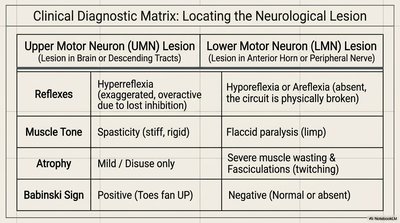 Clinical diagnostic matrix: UMN vs. LMN lesions