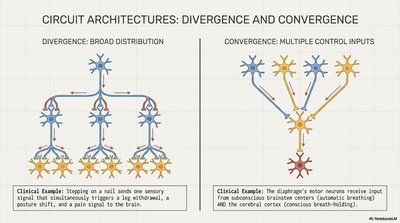 Divergence and convergence in neural circuits