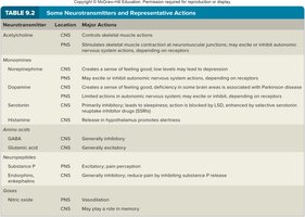 Table of neurotransmitters and their actions