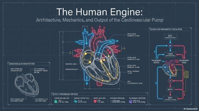 Diagram of heart architecture, mechanics, and output
