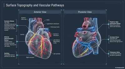 Heart surface topography and vascular pathways