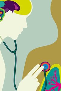 Stylized image of a clinician using a stethoscope, symbolizing the study of anatomy and physiology