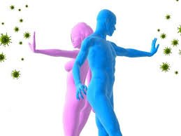 Stylized human figures blocking pathogens