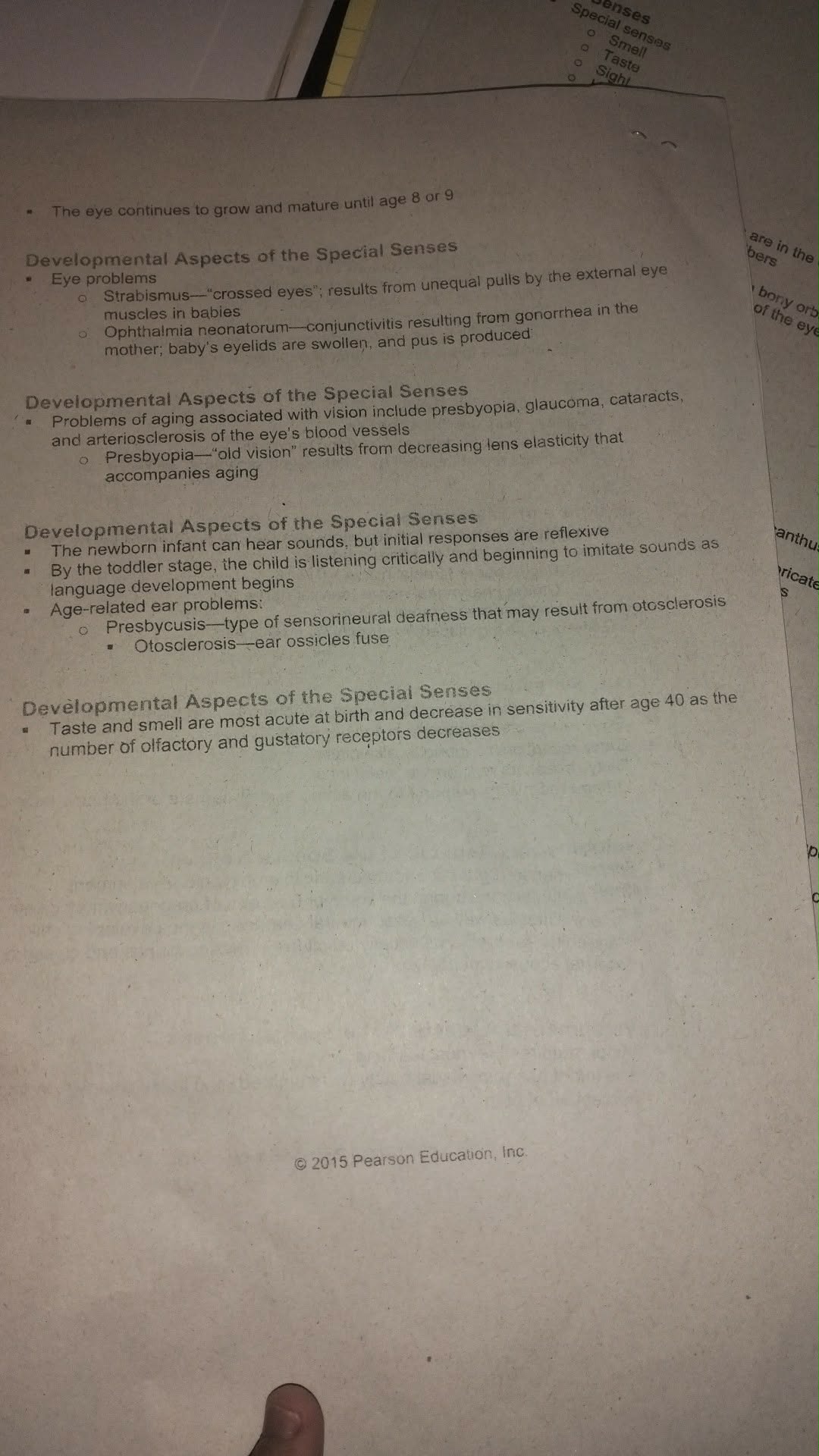 Developmental aspects of the special senses notes page