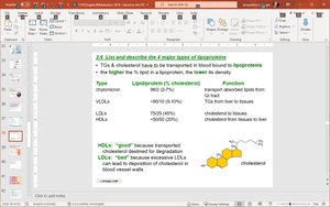 Table of lipoprotein types and functions