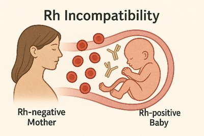 Diagram of Rh incompatibility between mother and fetus