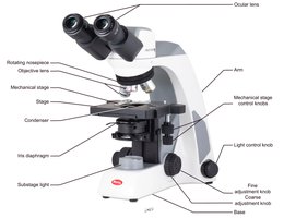 Modern microscope with labeled parts