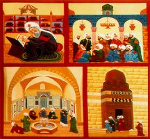 Artistic depiction of the House of Wisdom and scholars