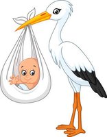 Cartoon stork carrying a baby