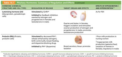 Table of anterior pituitary hormones: LH and prolactin