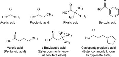 Carboxylic acids for lipid-soluble esters