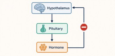 Diagram of hypothalamic-pituitary integration: portal veins, hypophyseal tract, anterior and posterior pituitary