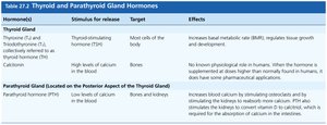 Thyroid and parathyroid gland hormones table