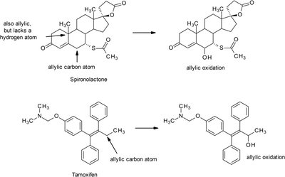 Examples of allylic oxidation catalyzed by CYP450 enzymes