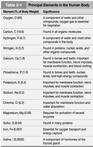 Principal elements in the human body