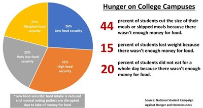 Pie chart and statistics on hunger on college campuses