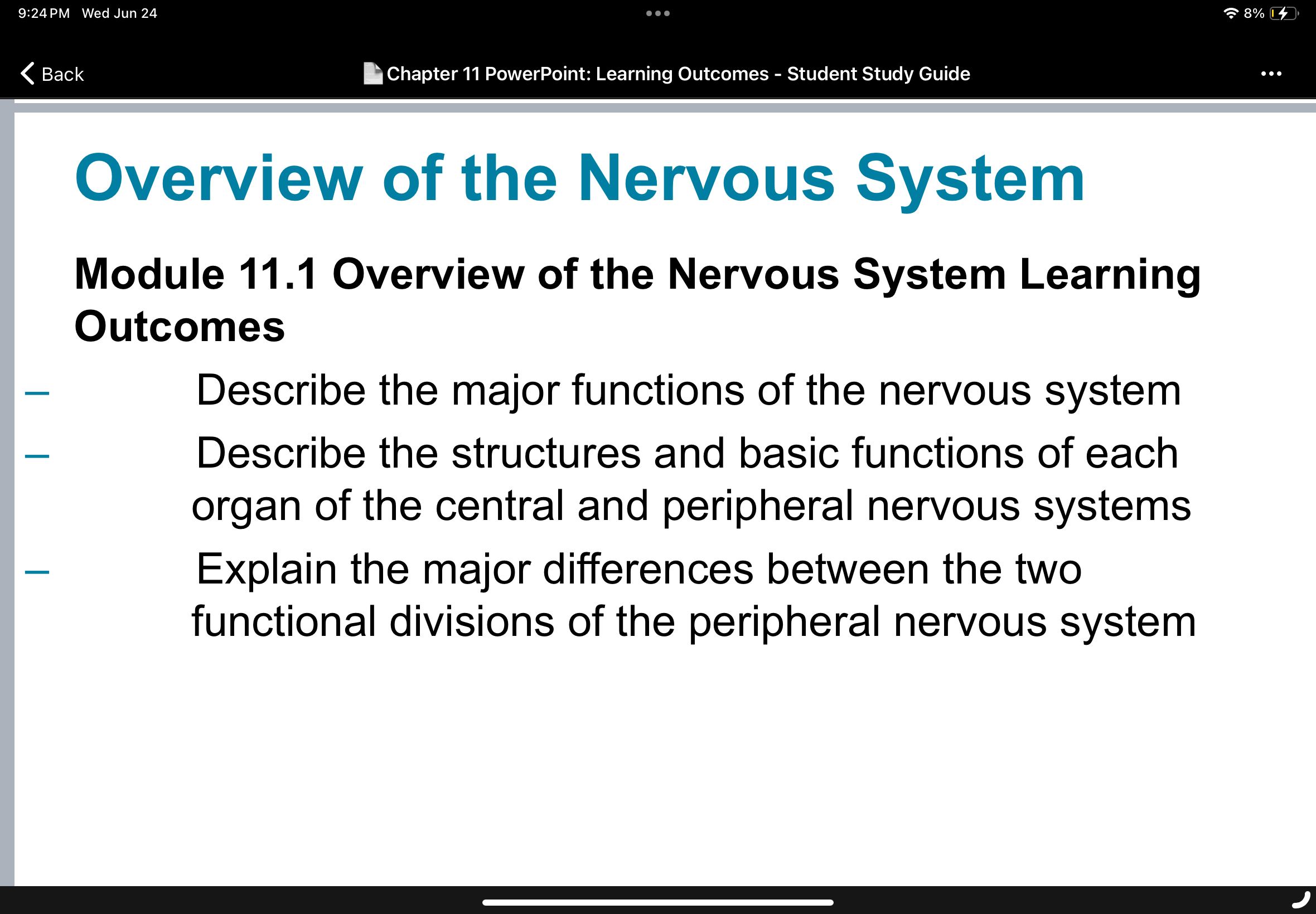 Overview of the Nervous System slide