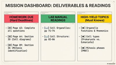 Dashboard of assignments and high-yield topics
