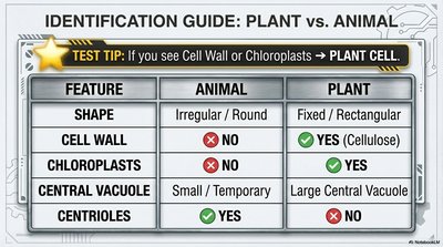 Plant vs. animal cell identification table