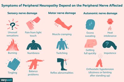 Symptoms of peripheral neuropathy by nerve type