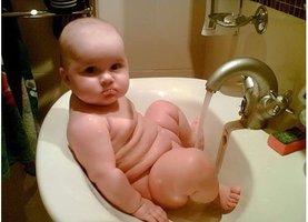 Infant in a sink illustrating high body water content