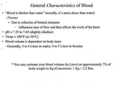 General characteristics of blood