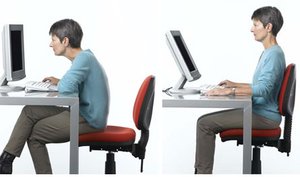 Comparison of poor and good posture at a desk