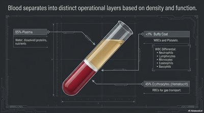 Blood separation into plasma, buffy coat, and erythrocytes